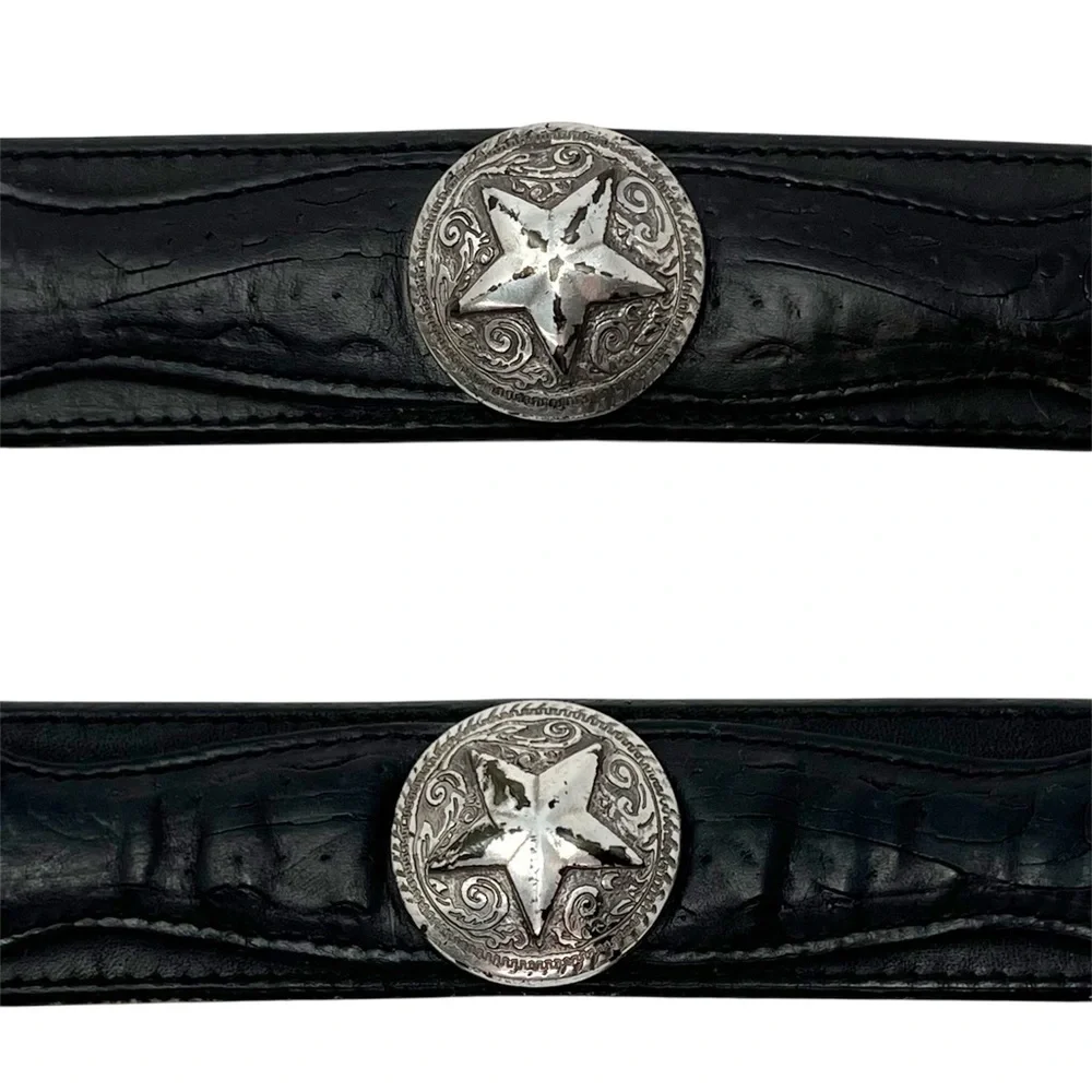 Vintage Justin Silver Belt Buckle Men’s Size 38 Black Silver Stars 1993